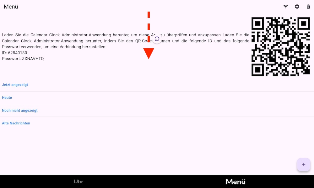 Kalenderuhr Menüeinstellungen