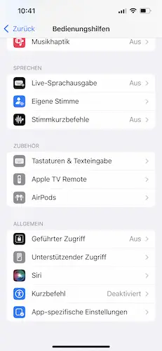 Bedienungshilfen von iPhones und iPads