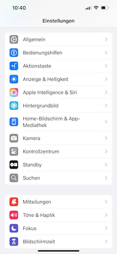 Einstellungen von iPhones und iPads