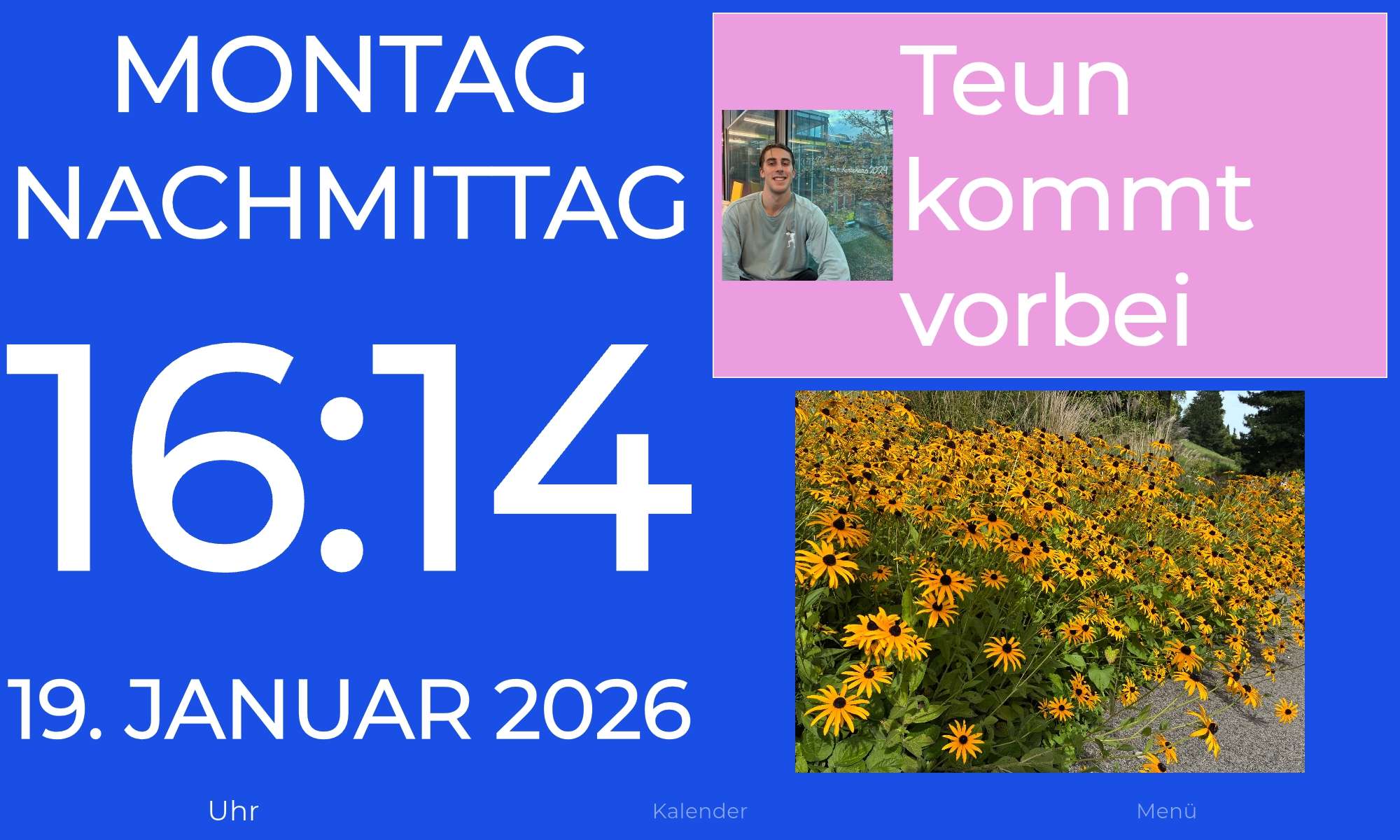 Demenzuhr mit einem Foto in einer Nachricht und einem Fotokarussell