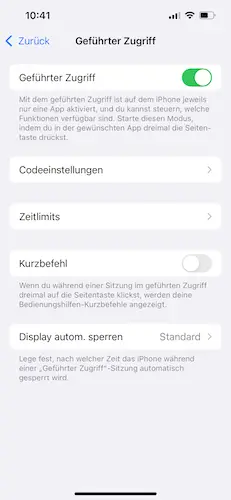 Geführter Zugriff einrichten auf iPhones und iPads
